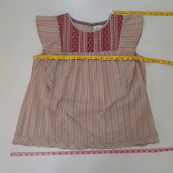 Knox Rose Boho Top Flutter Sleeve Striped Smock Style Embroidered Flounce Blouse - Picture 9 of 17